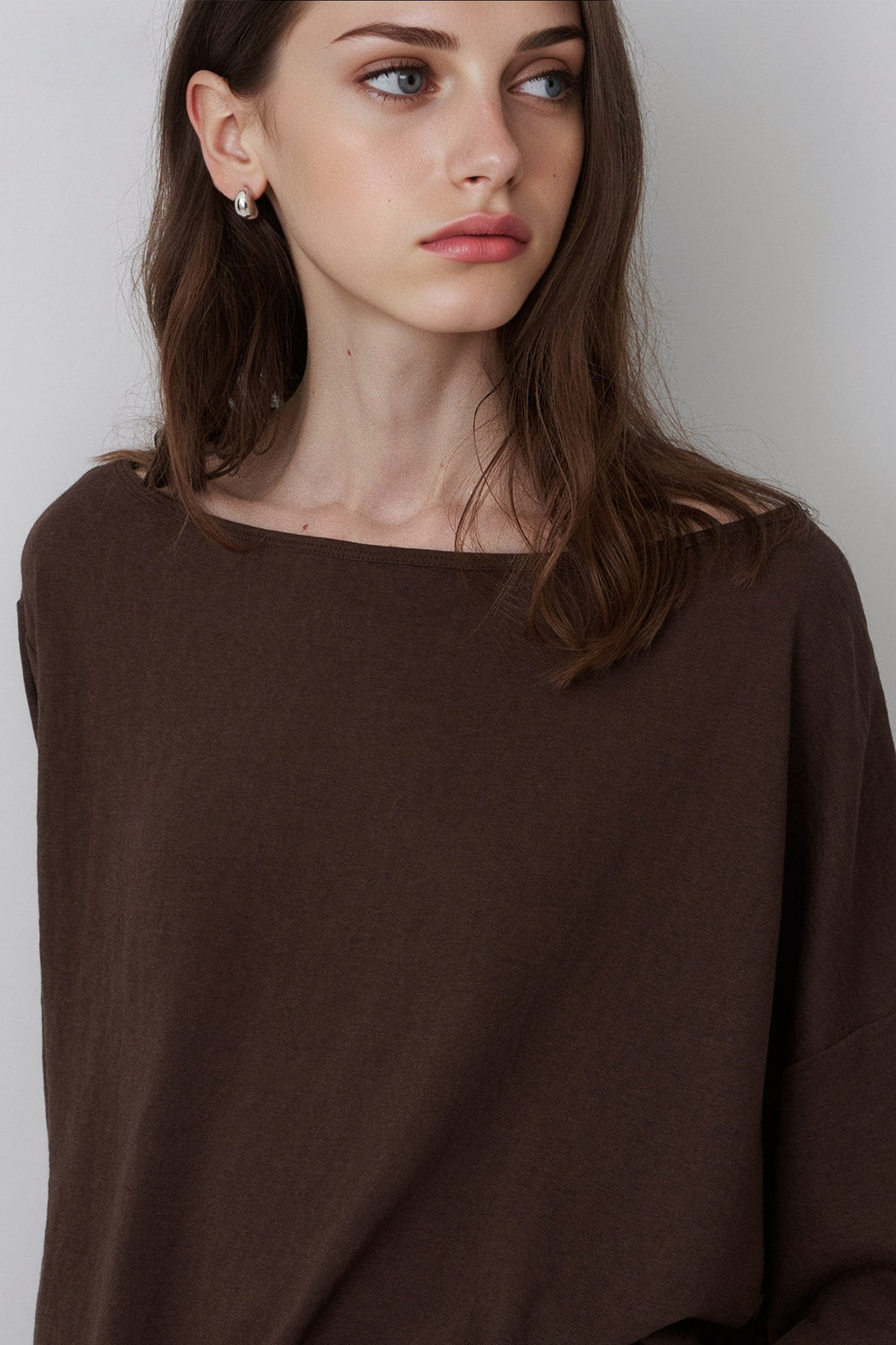 Slouchy Off Shoulder Brown Top