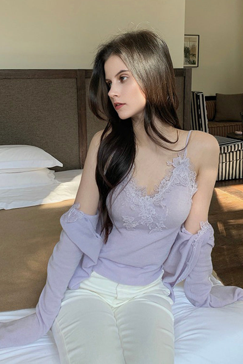 Soft Embroidered  V-Neck Lace Camisole