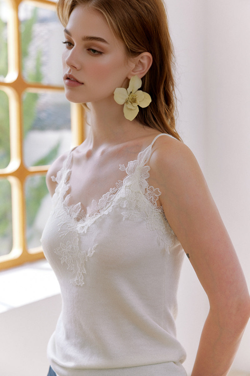 Soft Embroidered  V-Neck Lace Camisole