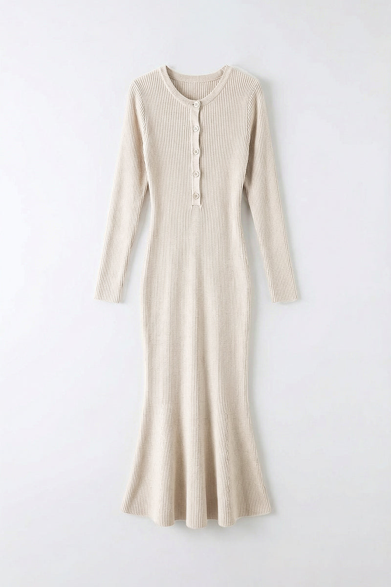 Soft Ribbed Long Sleeve Crewneck Maxi Sweater Dress