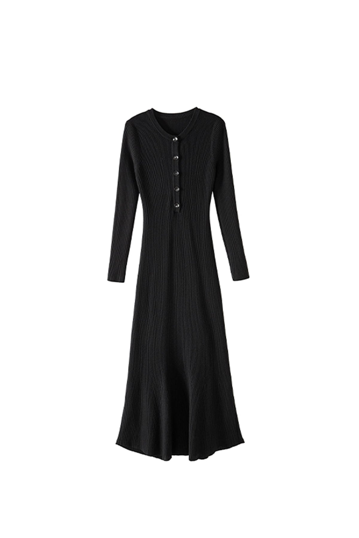 Soft Ribbed Long Sleeve Crewneck Maxi Sweater Dress