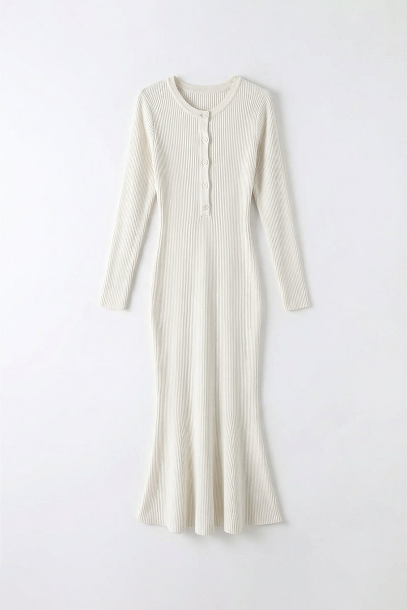 Soft Ribbed Long Sleeve Crewneck Maxi Sweater Dress