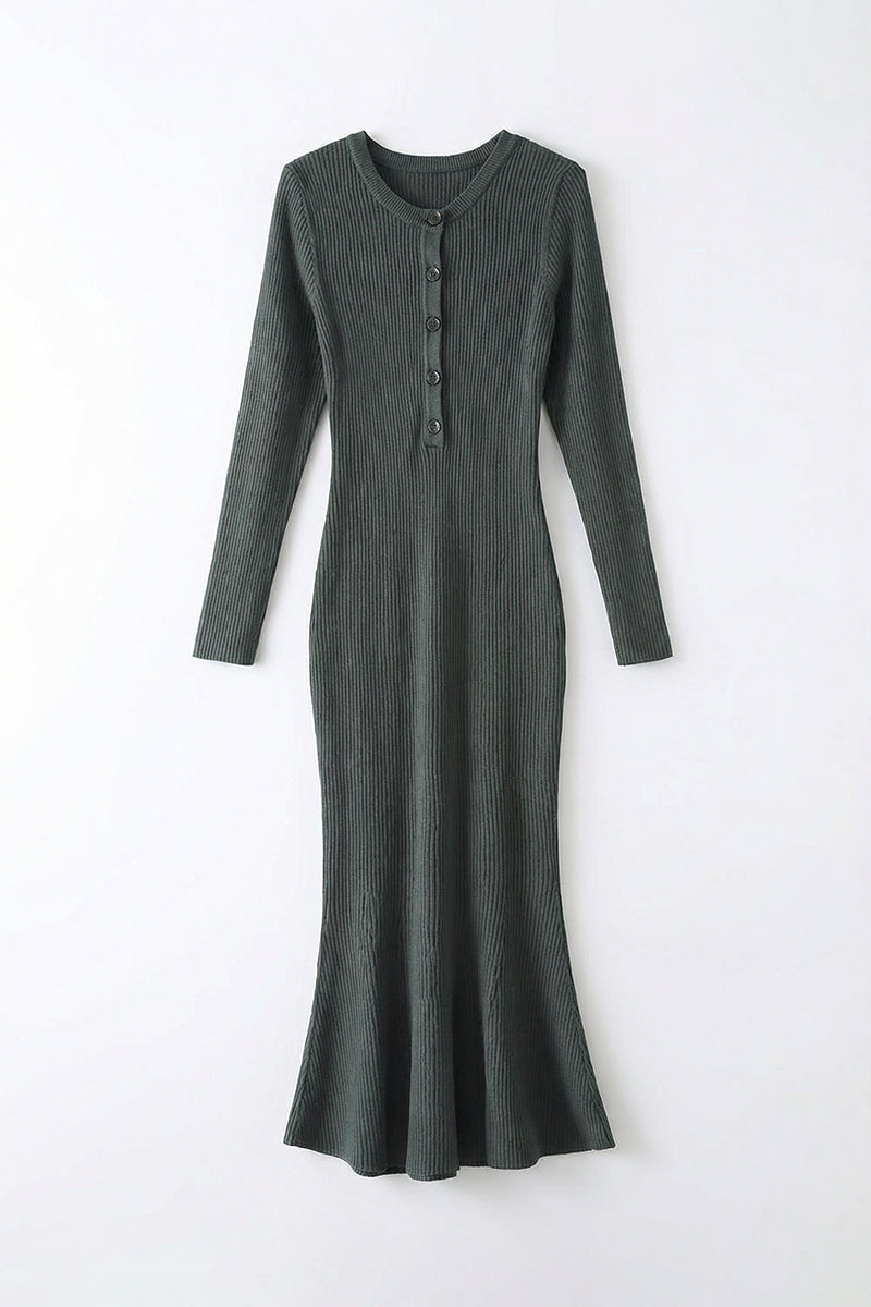 Soft Ribbed Long Sleeve Crewneck Maxi Sweater Dress