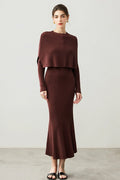 Soft Ribbed Long Sleeve Maxi Sweater Dress with Poncho