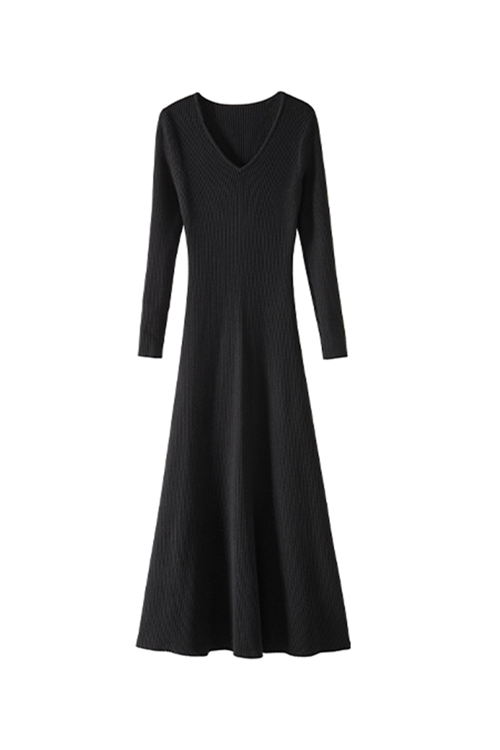 Soft Ribbed Long Sleeve V-Neck Maxi Sweater Dress