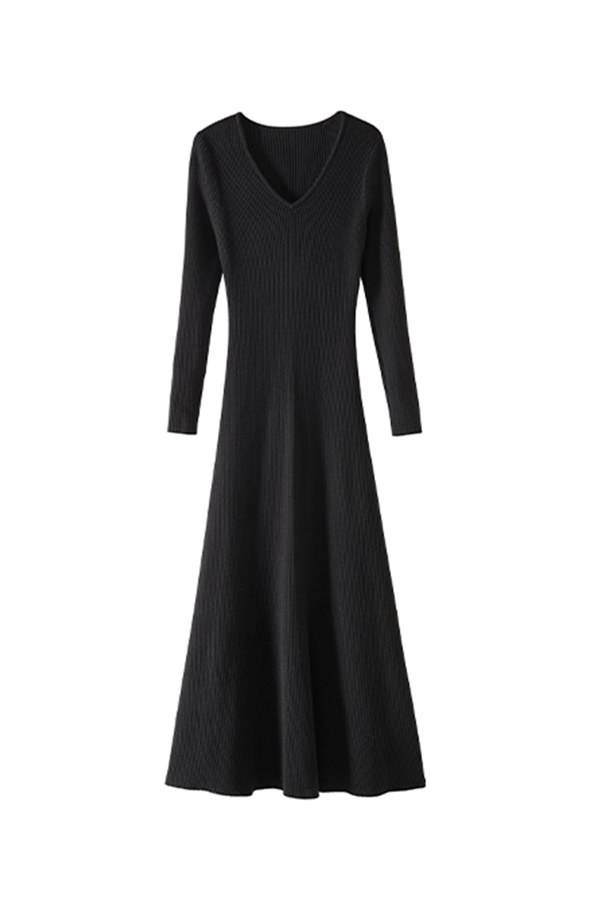 Soft Ribbed Long Sleeve V-Neck Maxi Sweater Dress