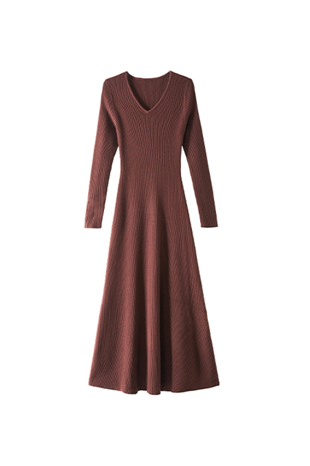 Soft Ribbed Long Sleeve V-Neck Maxi Sweater Dress
