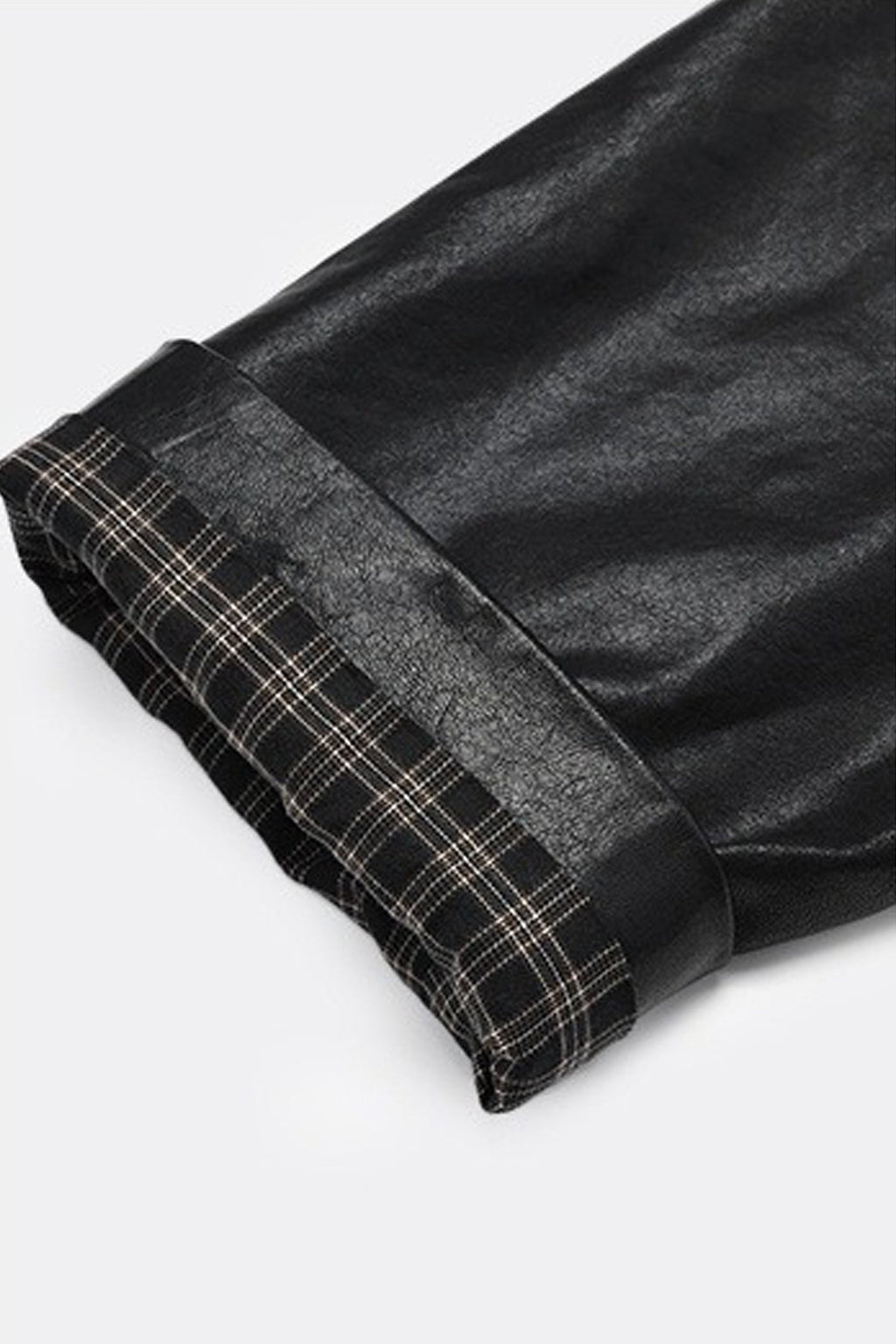 Spanish Sheepskin Leather Shirt Jacket with Plaid Cuff