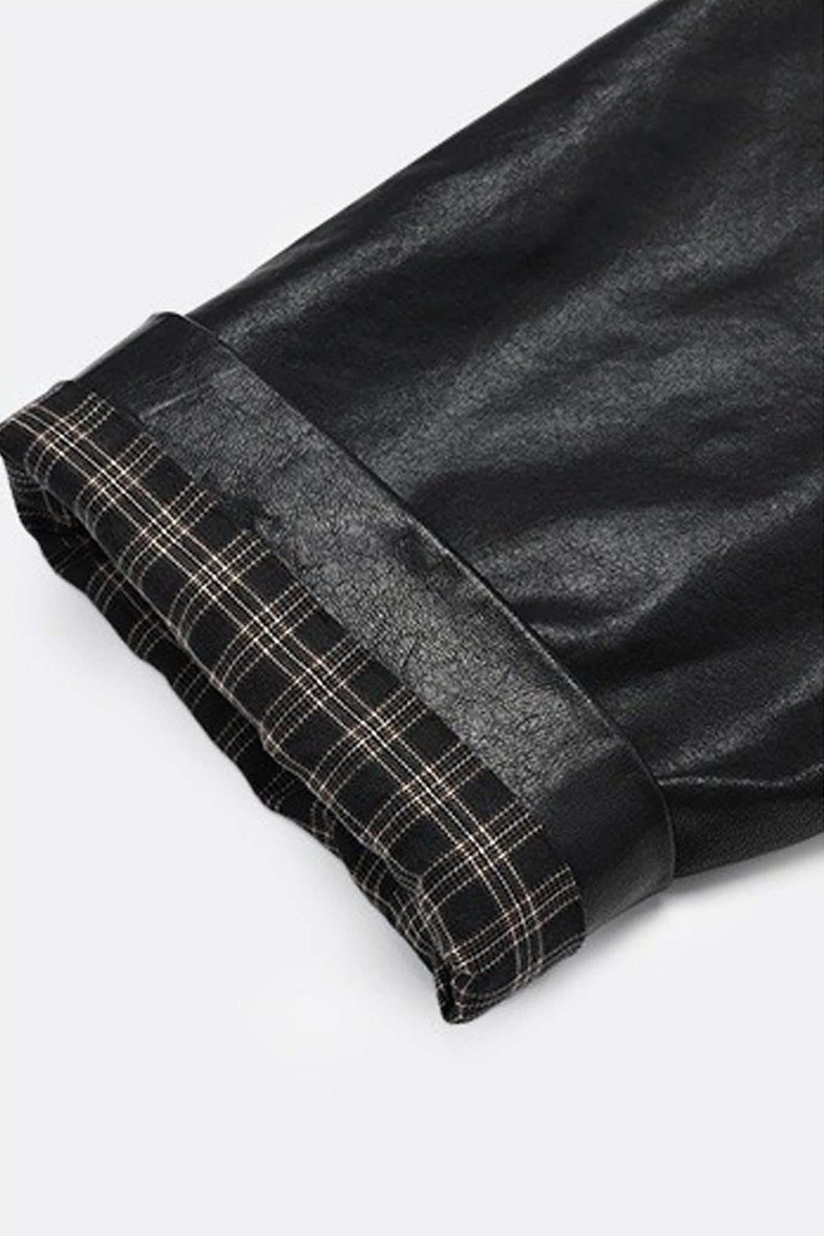 Spanish Sheepskin Leather Shirt Jacket with Plaid Cuff