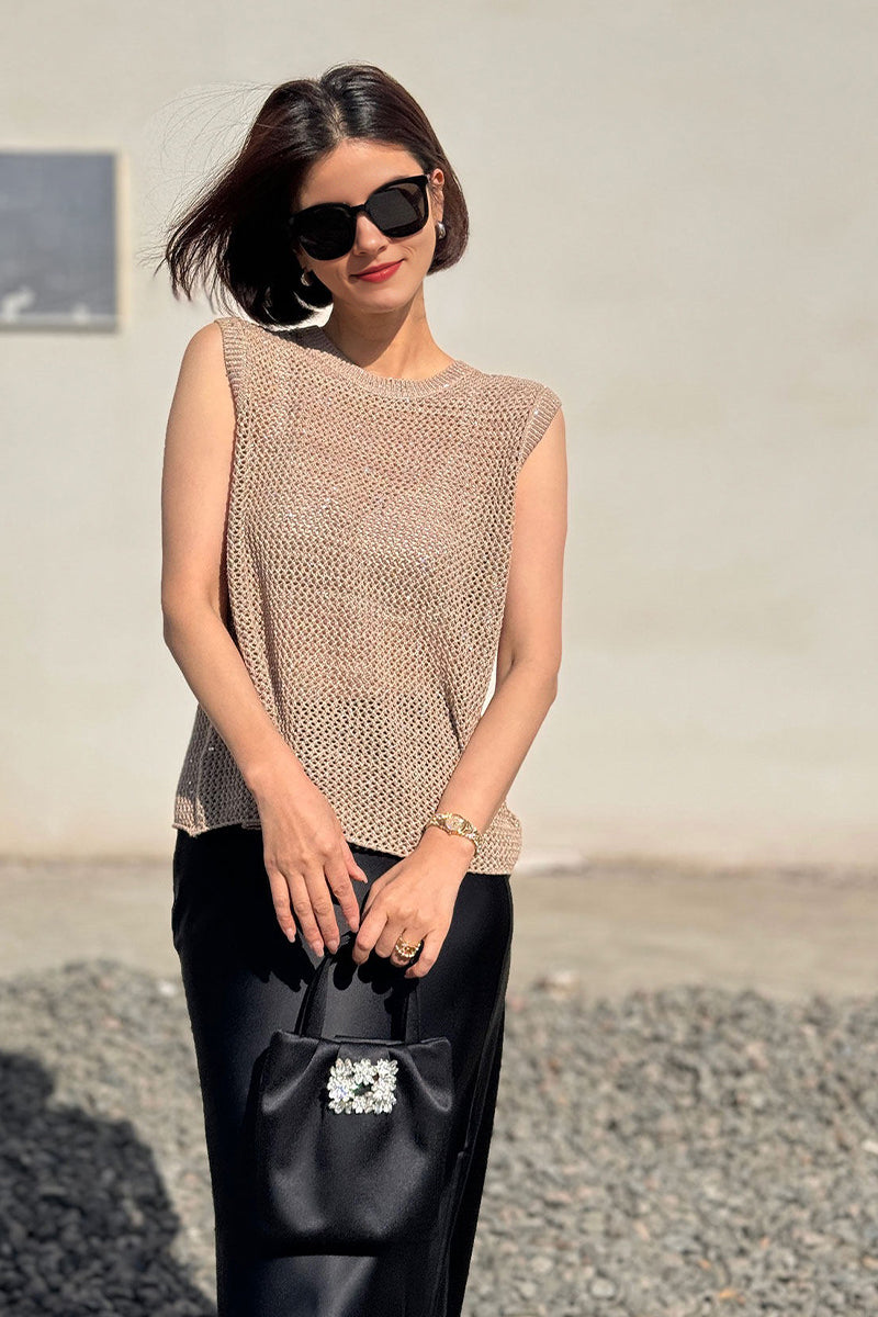Sparkle Cotton Blend Openwork Tank Top in Italian Yarn