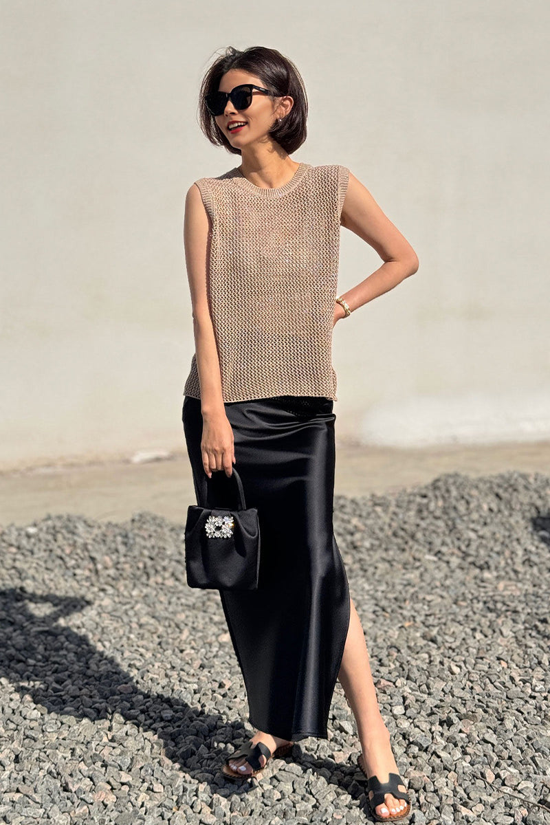 Sparkle Cotton Blend Openwork Tank Top in Italian Yarn