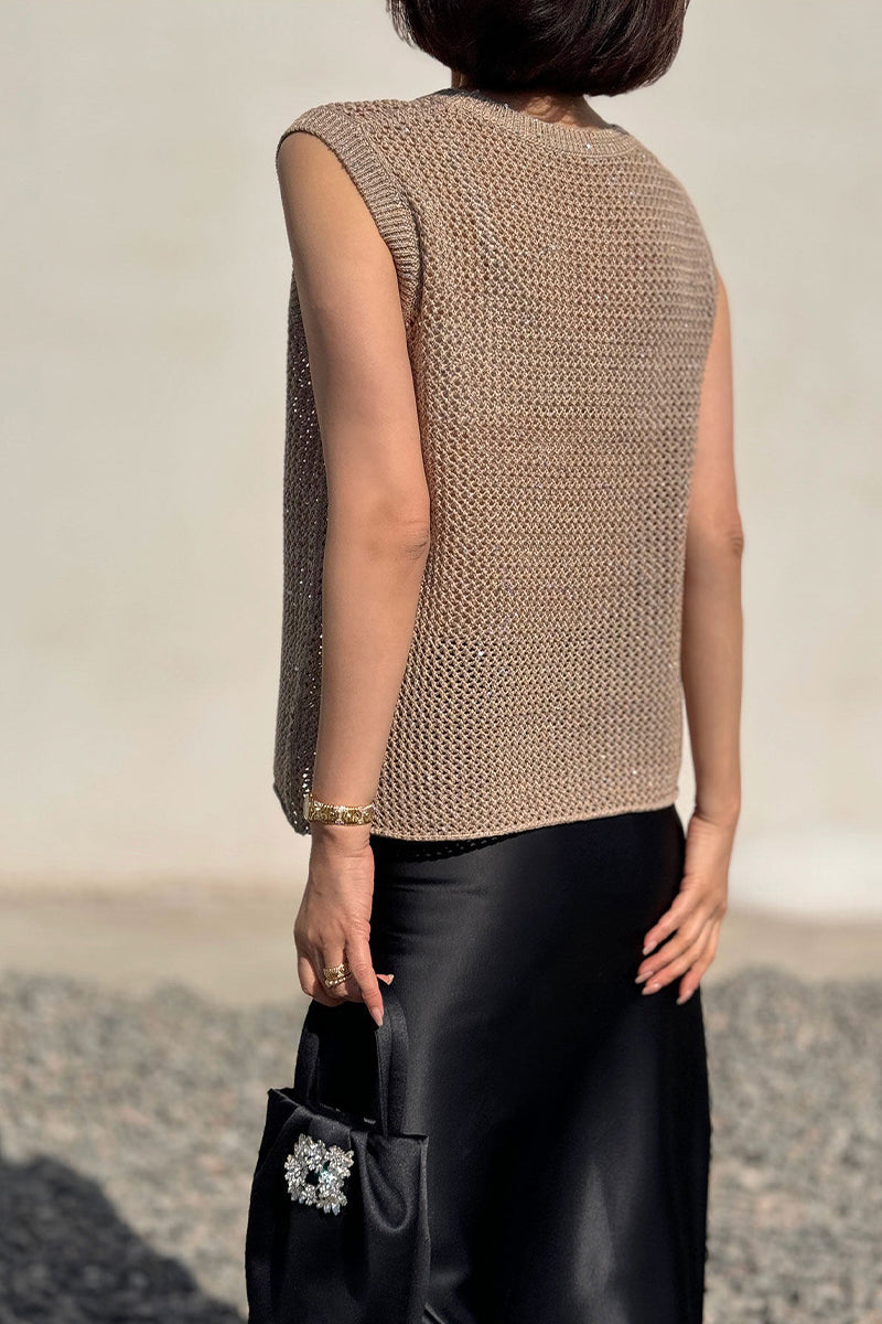 Sparkle Cotton Blend Openwork Tank Top in Italian Yarn