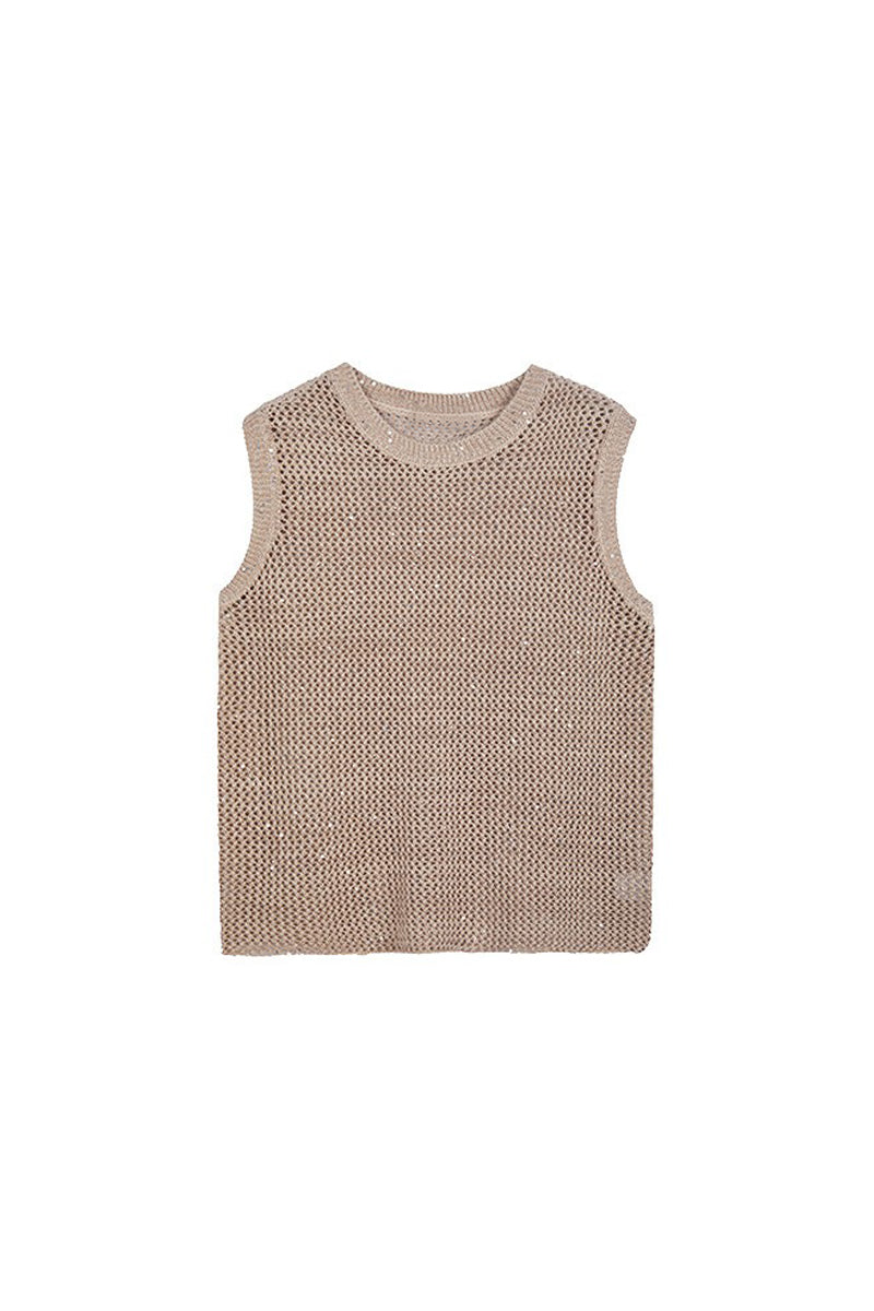 Sparkle Cotton Blend Openwork Tank Top in Italian Yarn