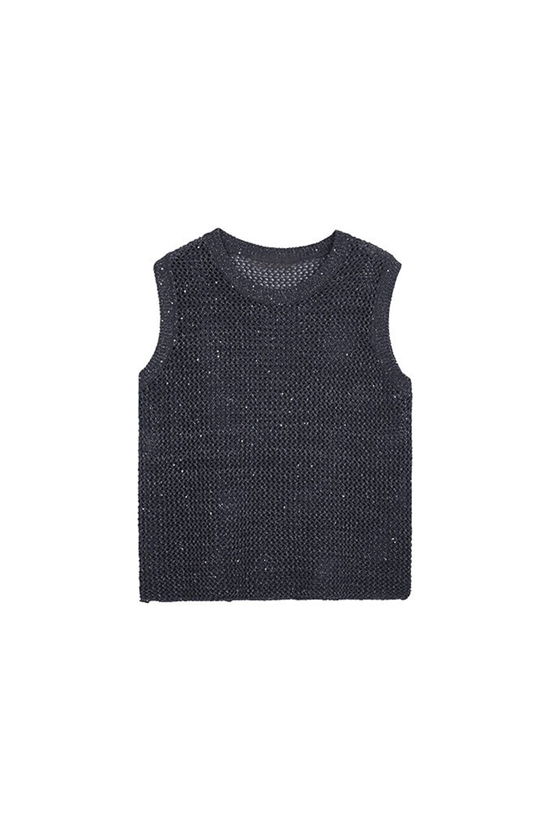Sparkle Cotton Blend Openwork Tank Top in Italian Yarn