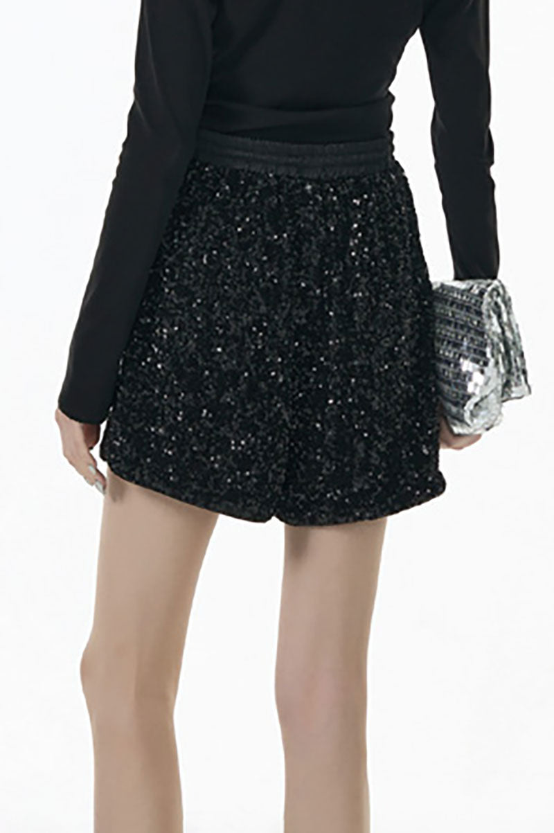 Sparkly Sequin High-Waisted Drawstring Shorts