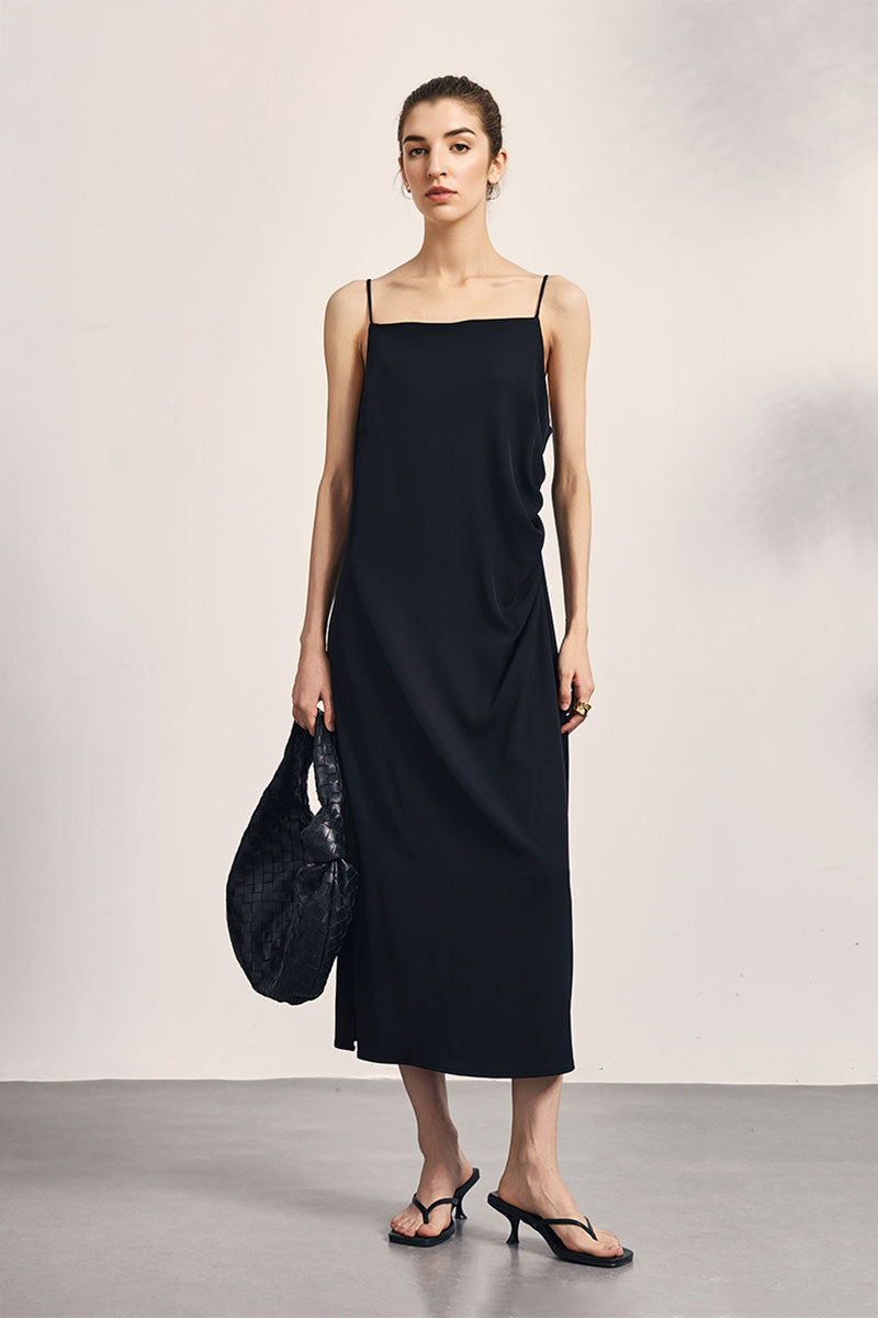 Square Neck Midi Slip Dress with Side Slit
