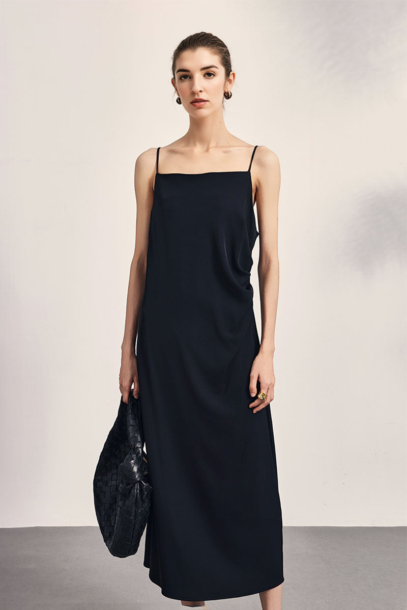 Square Neck Midi Slip Dress with Side Slit