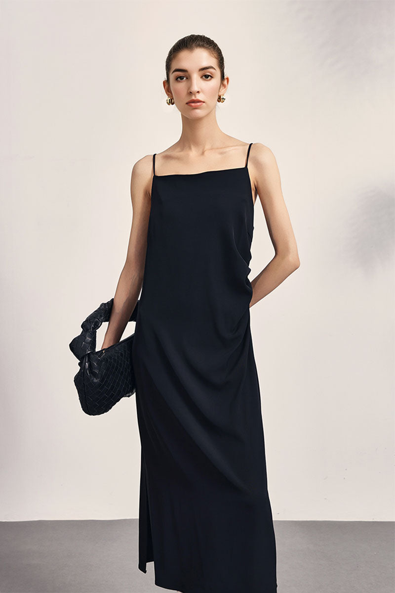 Square Neck Midi Slip Dress with Side Slit
