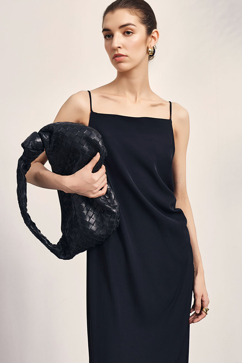 Square Neck Midi Slip Dress with Side Slit
