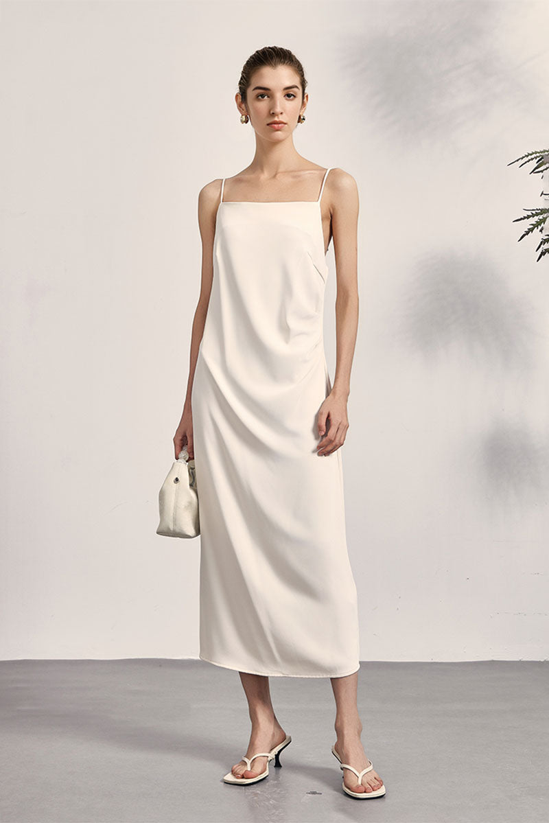 Square Neck Midi Slip Dress with Side Slit