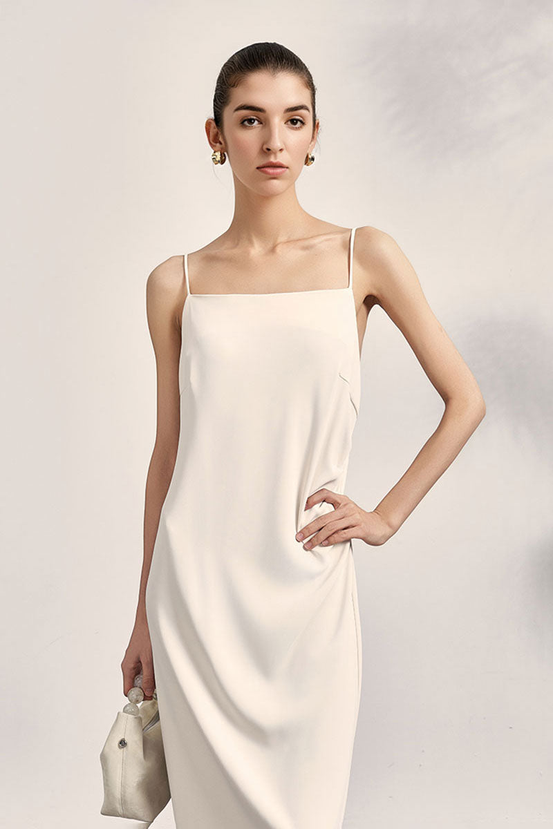 Square Neck Midi Slip Dress with Side Slit