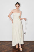 Strapless Ruched Maxi Dress With Asymmetrical Hem