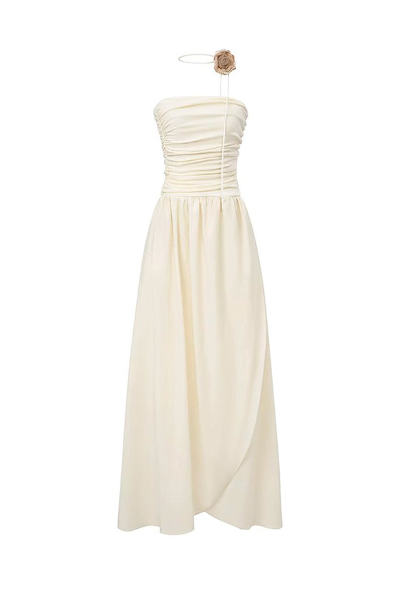 Strapless Ruched Maxi Dress With Asymmetrical Hem