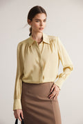 Stretch Silk Button-Down Blouse with Pleated Front