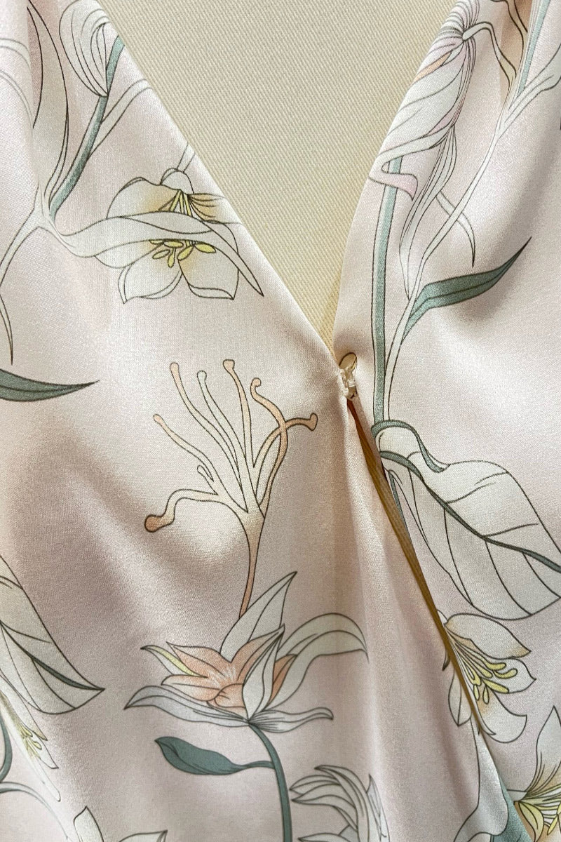 Stretch Silk Cap-Sleeve V-Neck Wrap Blouse