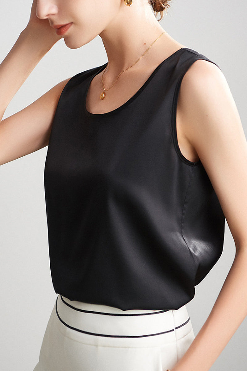 Stretch Silk Sleeveless Crewneck Shell Tank Blouse
