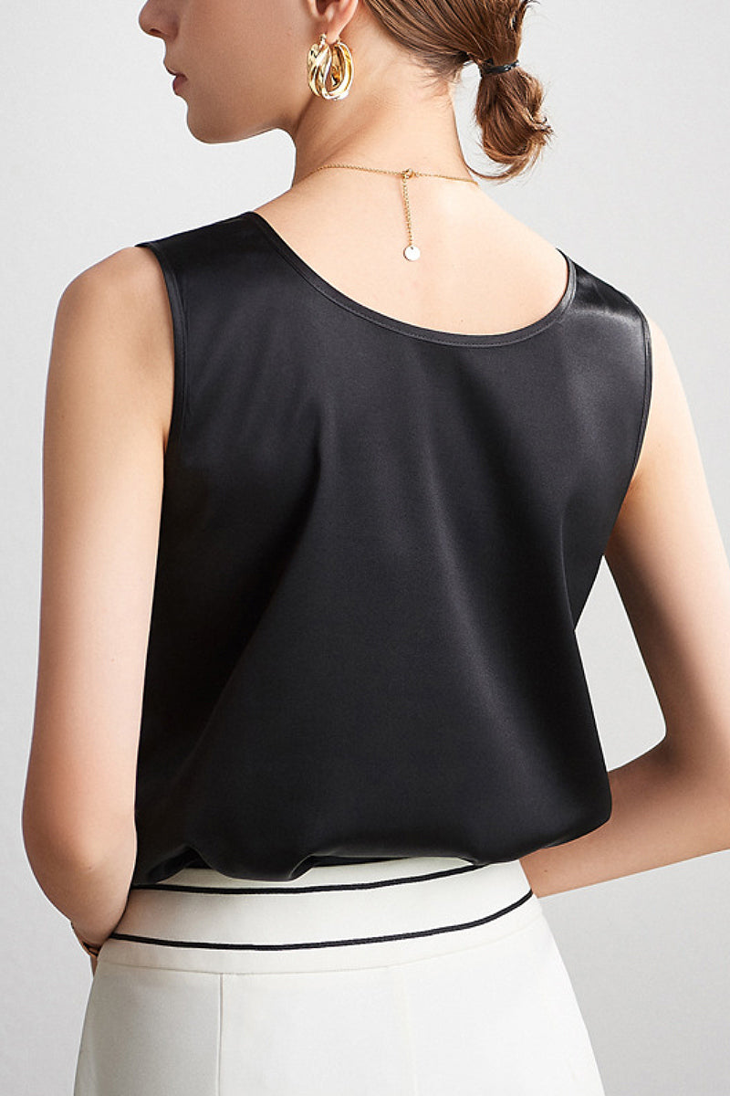 Stretch Silk Sleeveless Crewneck Shell Tank Blouse