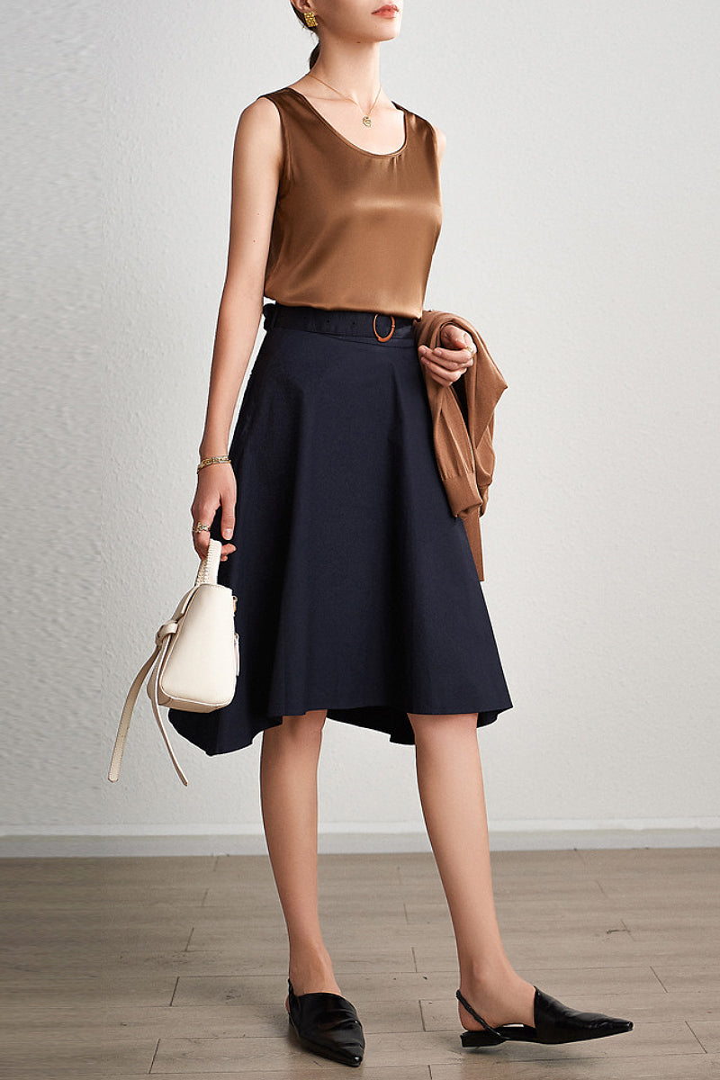 Stretch Silk Sleeveless Crewneck Shell Tank Blouse