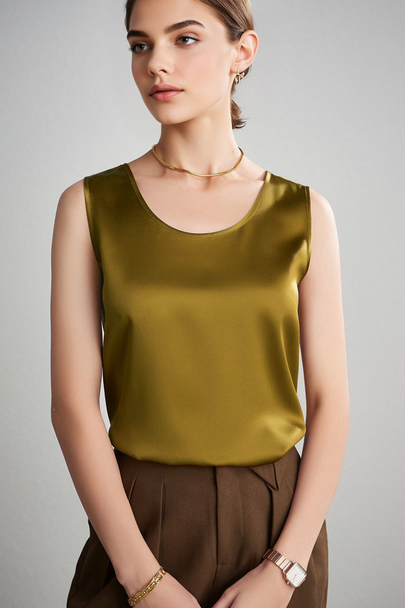 Stretch Silk Sleeveless Crewneck Shell Tank Blouse