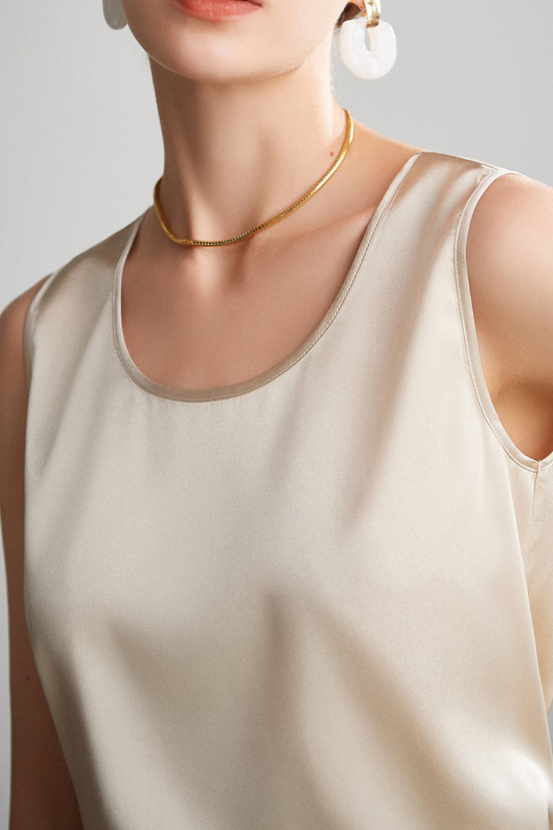 Stretch Silk Sleeveless Crewneck Shell Tank Blouse
