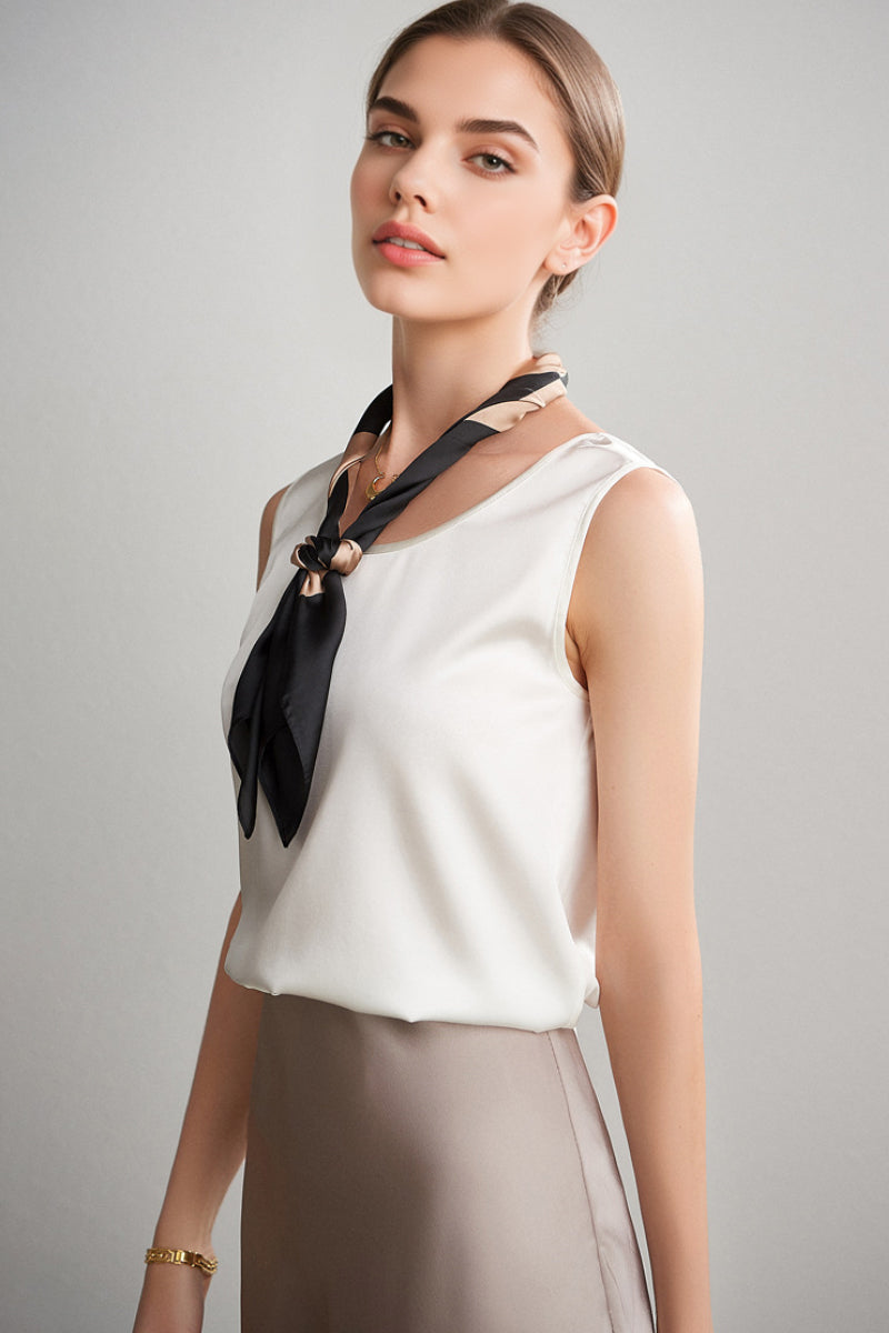 Stretch Silk Sleeveless Crewneck Shell Tank Blouse