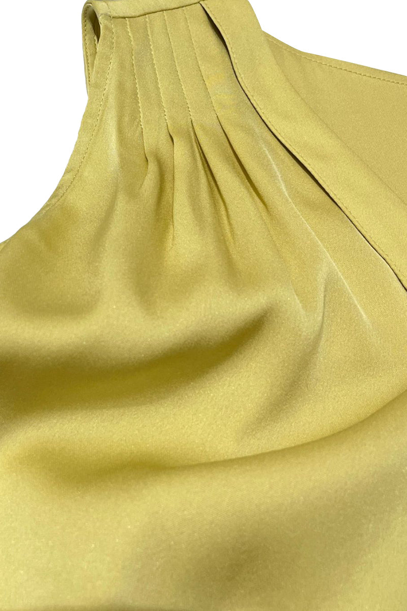 Stretch Silk Sleeveless V-Neck Pleated Shell Tank Blouse
