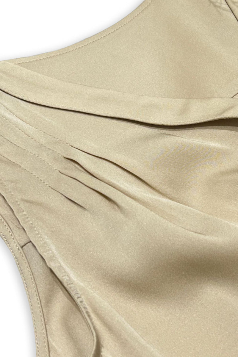 Stretch Silk Sleeveless V-Neck Pleated Shell Tank Blouse