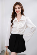 Stretch V-Neck Long Sleeve Shirt with Large Collar