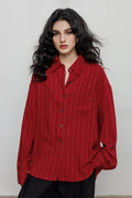 Striped Linen-Blend Long Sleeve Button-Down Shirt