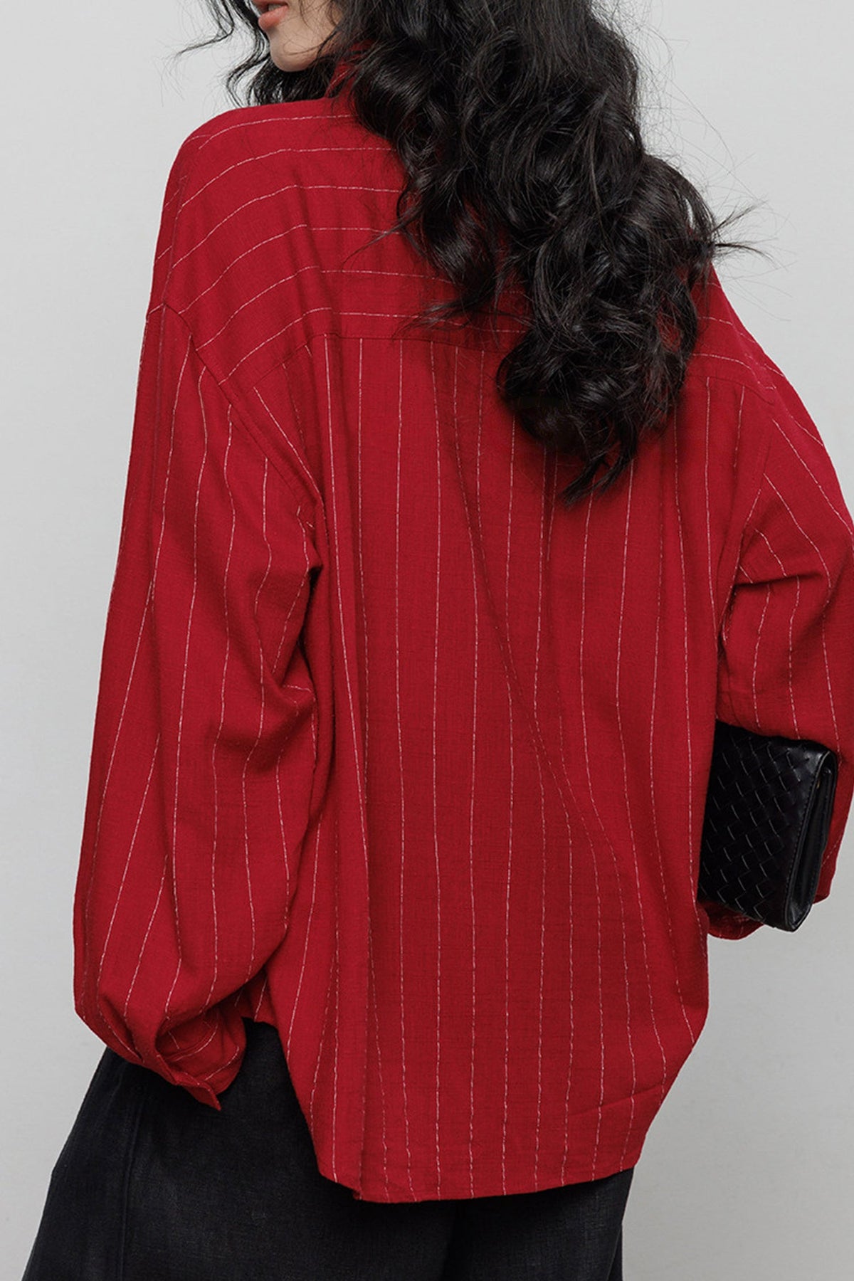 Striped Linen-Blend Long Sleeve Button-Down Shirt