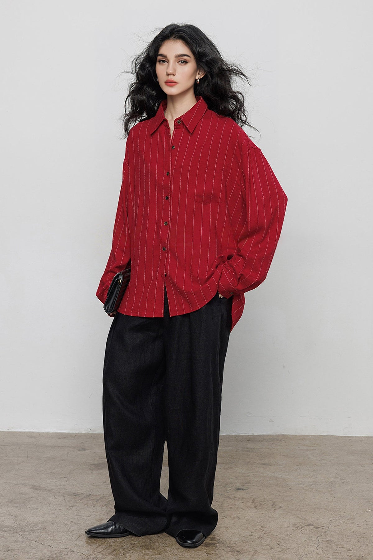 Striped Linen-Blend Long Sleeve Button-Down Shirt