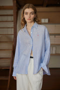 Striped Linen Long Sleeve Button-Down Shirt
