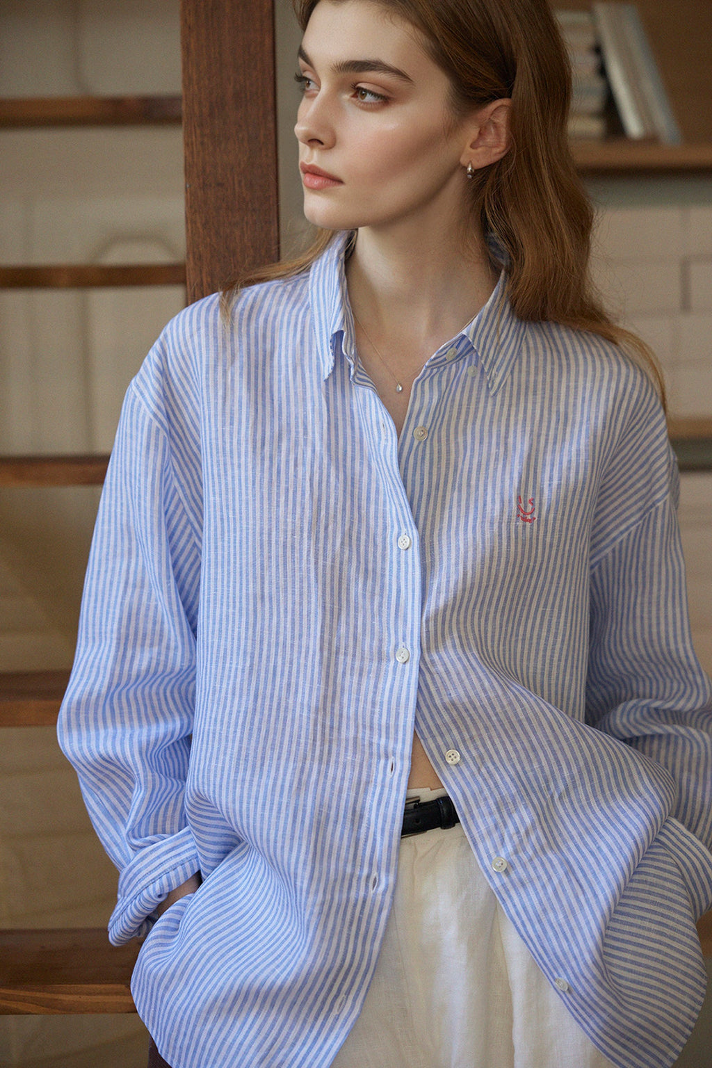Striped Linen Long Sleeve Button-Down Shirt