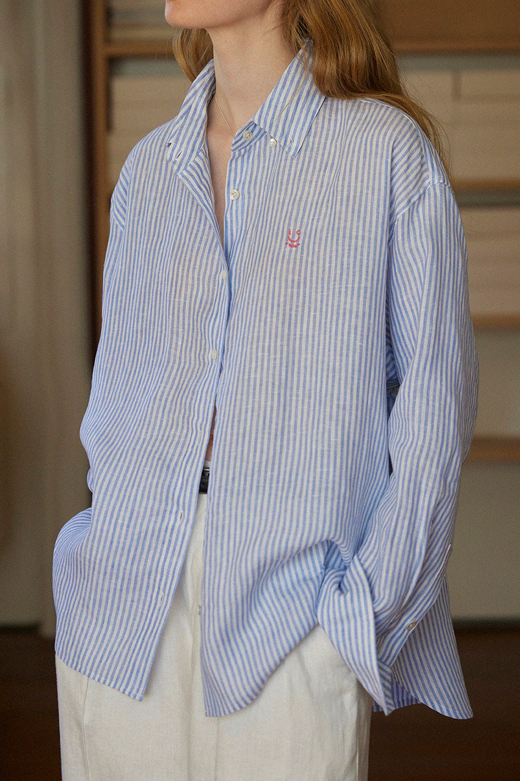 Striped Linen Long Sleeve Button-Down Shirt