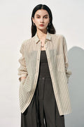Striped Long Sleeve Cotton Silk Blend Button Up Shirt