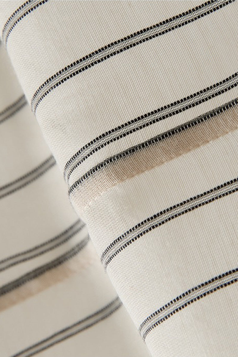Striped Long Sleeve Cotton Silk Blend Button Up Shirt
