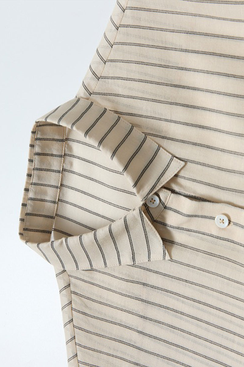 Striped Long Sleeve Cotton Silk Blend Button Up Shirt