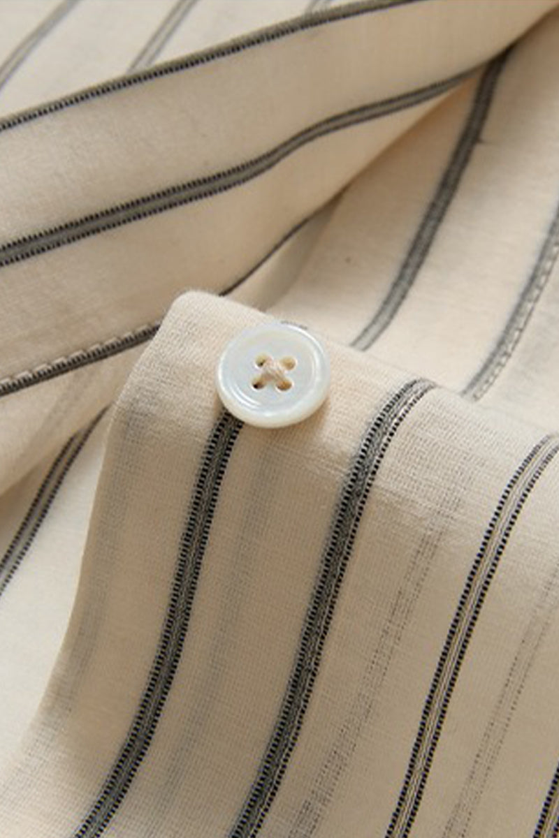 Striped Long Sleeve Cotton Silk Blend Button Up Shirt