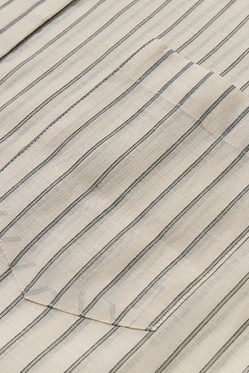 Striped Long Sleeve Cotton Silk Blend Button Up Shirt