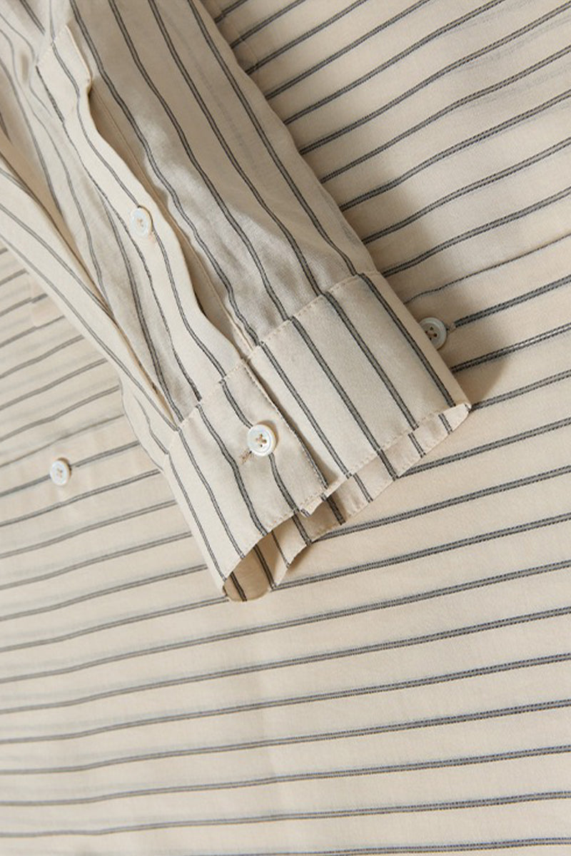 Striped Long Sleeve Cotton Silk Blend Button Up Shirt